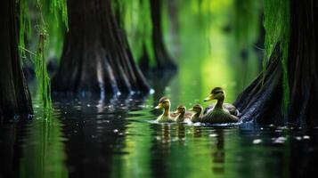 ducks cypress tree swamp photo