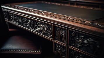 carvings close up desk at angle photo