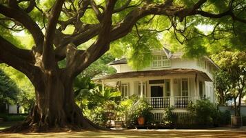 leaves tree shade house photo