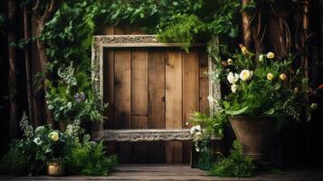 rustic wood frame with greenery photo