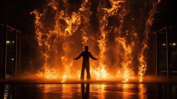 performer fire and water background photo