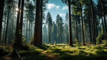 dappled tall pine trees photo
