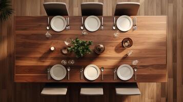 sleek wood table overhead photo