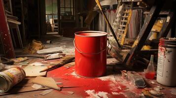 messy red paint can photo
