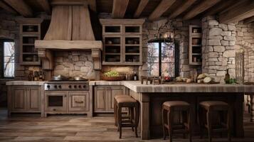 fireplace rustic kitchen photo