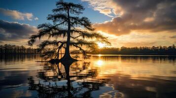 reflection cypress tree swamp photo