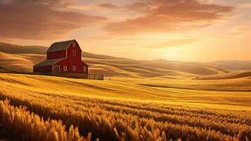 sunglow red barn farm background photo