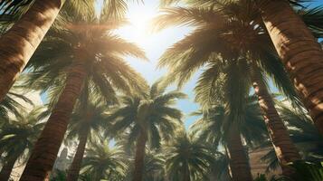 sunlight palm trees looking up photo