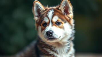 Cute puppy with striking coat posing in a natural setting during daylight hours photo