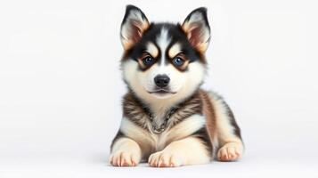 Cute fluffy dog poses calmly in a bright setting with a playful expression showing its friendly nature and adorable features photo