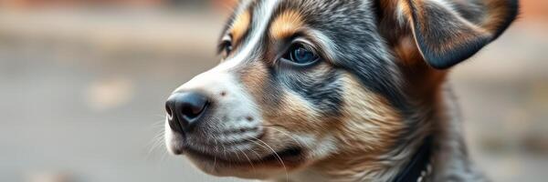 Curious puppy exploring its surroundings in a lively urban environment during the afternoon photo