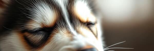Close-up of a tranquil dog enjoying a moment of peace indoors during a cozy afternoon photo