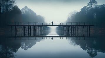 bridge looking at reflection in water photo