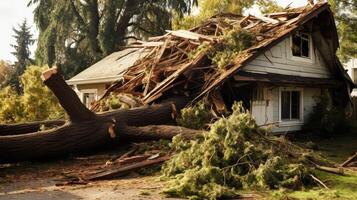 structure fallen tree on roof photo