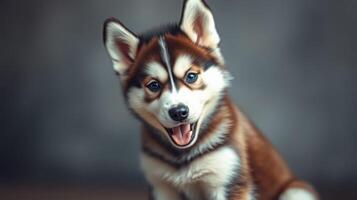 Cute and playful northern breed dog with a joyful expression in a cozy indoor setting photo