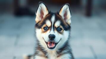 Playful puppy enjoys a sunny day at home with a happy expression and beautiful fur photo