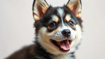 Friendly corgi puppy with bright eyes plays happily in a cozy indoor environment during the afternoon photo