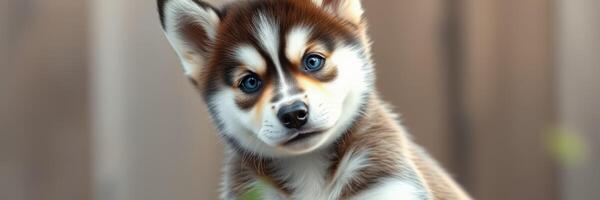 Playful husky puppy exploring a backyard during a sunny afternoon in a cozy neighborhood setting photo