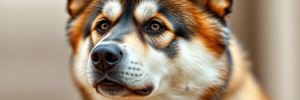 Majestic dog portrait displaying striking features and captivating gaze in a cozy indoor setting photo