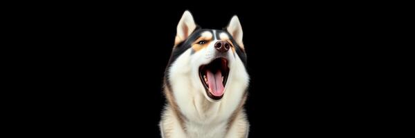 Majestic husky howling against a black background capturing the spirit of wilderness and loyalty photo