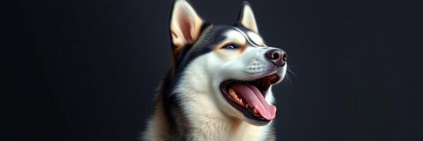 Majestic husky sits proudly against a dark background showcasing its striking features and expressive eyes photo