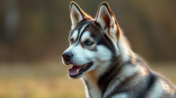 Lovely husky dog enjoying the afternoon sun in a natural outdoor setting with blurred background photo