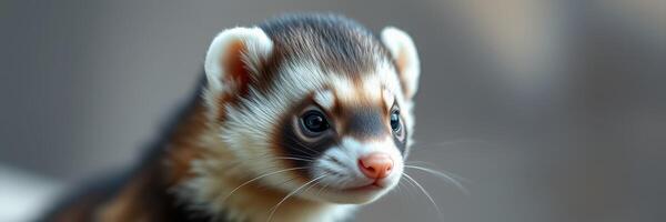 Small ferret observes surroundings with curious expression in a cozy indoor setting during daylight hours photo