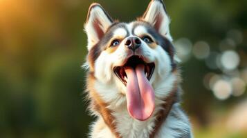 Happy dog showcasing its playful personality outdoors during golden hour photo