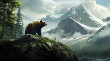 wildlife trees bears and mountains photo