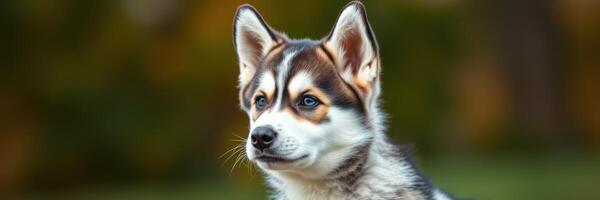 Cute dog with striking features relaxing outdoors in natural light during a sunny day photo