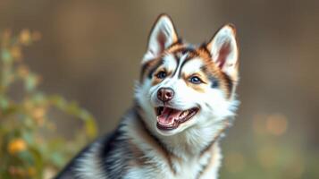 Husky dog with a joyful expression enjoying a sunny day outdoors in a natural setting photo