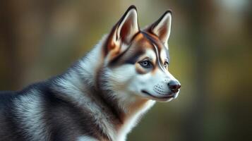 Beautiful Siberian husky standing in a serene natural setting during a sunny outdoor day photo