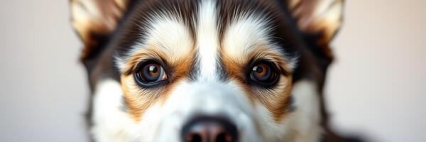 Close-up of a curious dog with a striking coat and expressive eyes, showcasing its unique features and personality traits photo