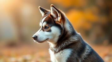 Beautiful husky in soft autumn light enjoying nature in a tranquil outdoor setting photo