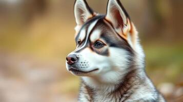 Majestic husky stands proudly in a natural setting during golden hour light photo