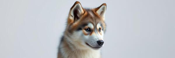 Beautiful husky dog standing against a simple background with a calm expression and detailed fur photo