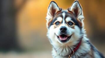 Husky mix dog enjoys a sunny afternoon outdoors with a joyful expression and vibrant fur photo