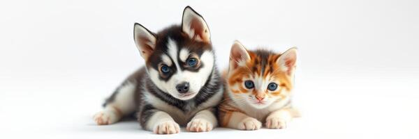 Two adorable pets relax together indoors, showcasing their playful bond and unique personalities photo