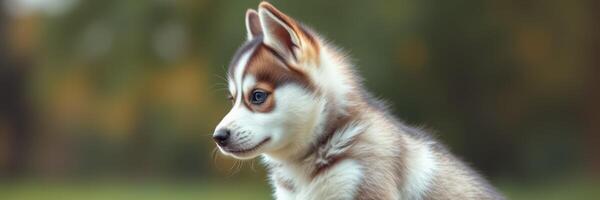 Playful puppy enjoying a sunny day in a park with vibrant green grass and soft blurred background photo