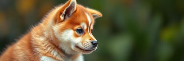 Cute puppy playing outdoors with a joyful expression in a vibrant garden during a sunny afternoon photo