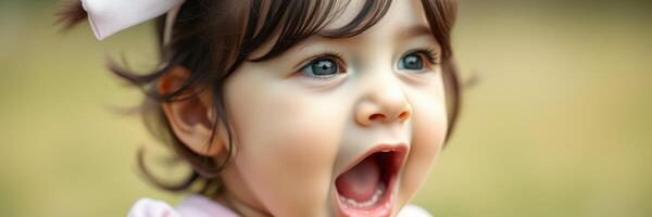 Joyful toddler with expressive face enjoying outdoor playtime in a sunny park photo