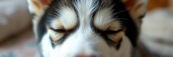 Dog resting with closed eyes, enjoying a moment of peace and tranquility at home during the afternoon photo