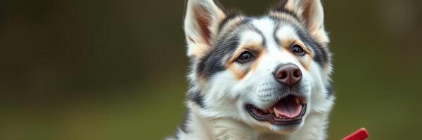 Happy dog with a bright expression enjoying the outdoors on a sunny day photo