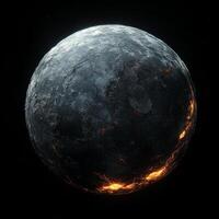 Molten cracks on a moon's surface glowing in darkness photo