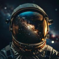 A man in a space suit is looking into a telescope photo