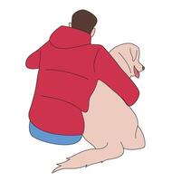 man hugging a golden retreiver Pet Illustration vector