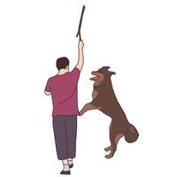 Man playing with dog using branch Pet Illustration vector