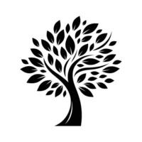 a black and white tree with leaves on it vector