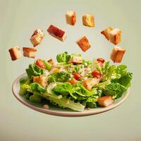 Fresh salad with croutons and cherry tomatoes photo