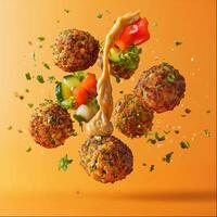 Delectable falafel balls with vibrant vegetables and dipping sauce photo